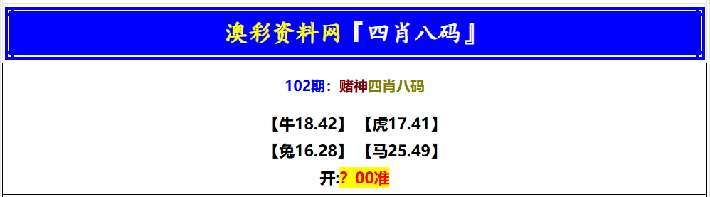 102期赌神四肖八码[图]